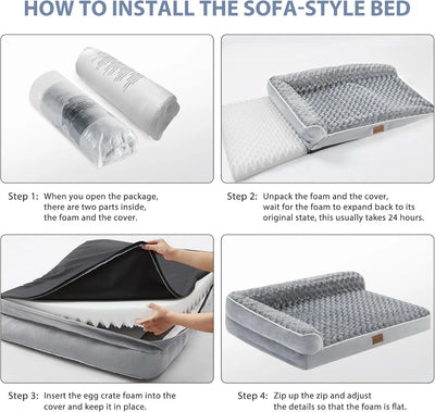 Orthopedic Dog Bed for Large Dogs – Waterproof Sofa-Style Bed with Removable Washable Cover, Non-Slip Base & Joint Support