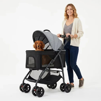 Lightweight folding pet trolley, cat and dog bag can be separated from the cage, small pet car can carry pet sleeping basket PawPrint Treasures
