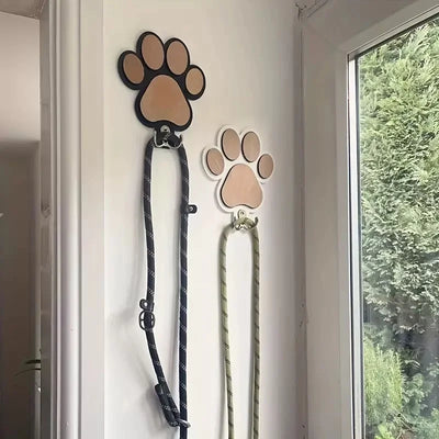 Paw Print Dog Leash Hanger Wall Hook Wooden Coats & Collars Holder Claw Design Gift for Dog Lovers