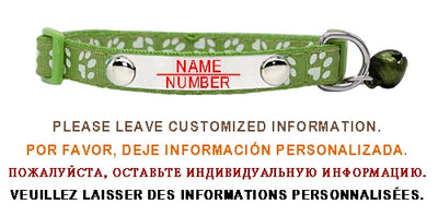 Personalized ID Paw Dog Collar Adjustable Nylon with Bell Custom Engraving Puppy Kittens Necklace for Cat Collar