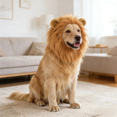 Dog Lion Mane Costume with Ears Funny Plush Headpiece for Pet Halloween Party and Daily Dress Up