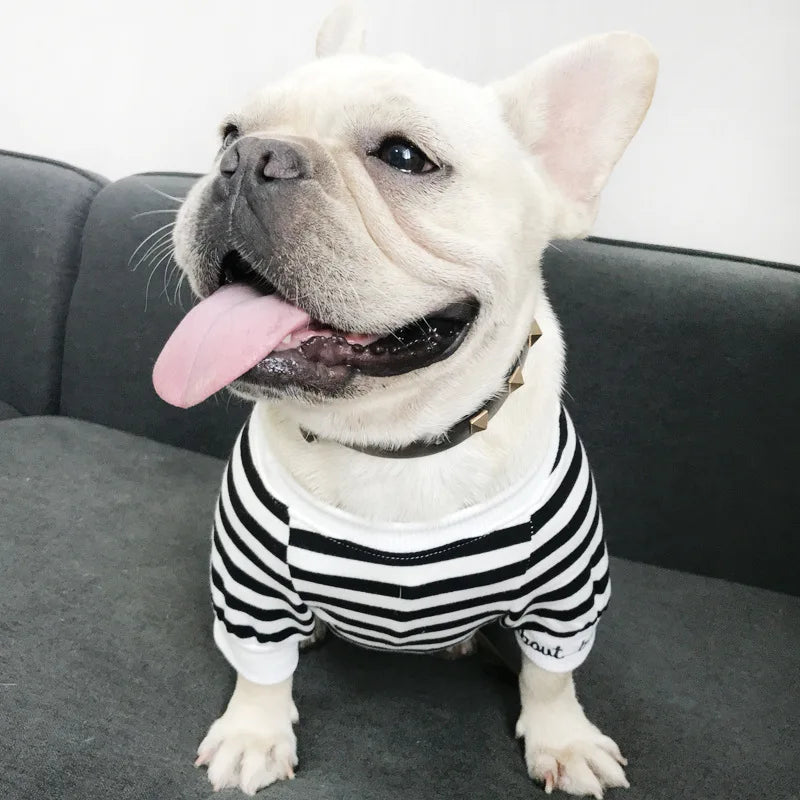 Pet parent-child clothing Dog and cat striped sweatshirt embroidered pure cotton two-legged clothes suitable for small dog