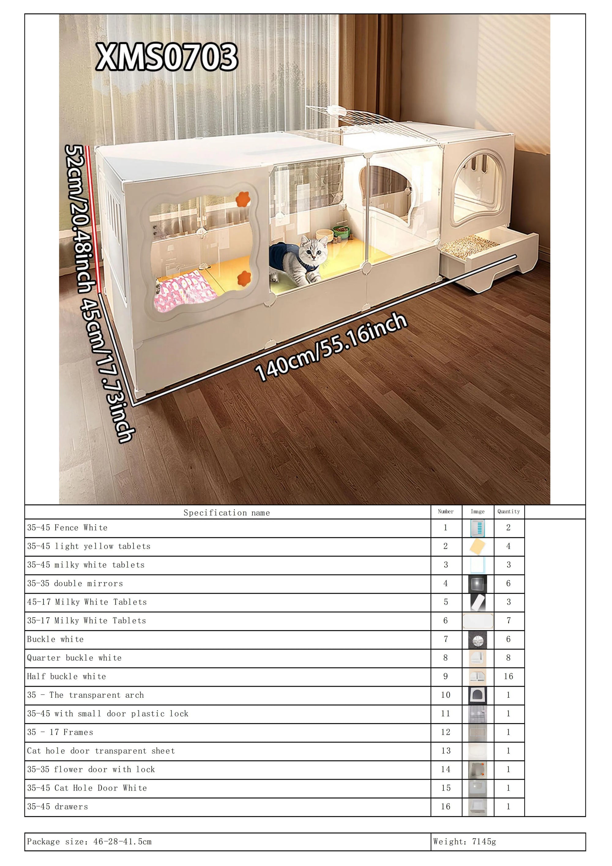 Cat Cage with Litter Box, Indoor Household Kitten Villa House, Rabbit Cage, Puppy Cage, Empty Cage with Integrated Toilet, Cat Cabinet