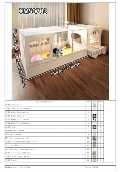 Cat Cage with Litter Box, Indoor Household Kitten Villa House, Rabbit Cage, Puppy Cage, Empty Cage with Integrated Toilet, Cat Cabinet