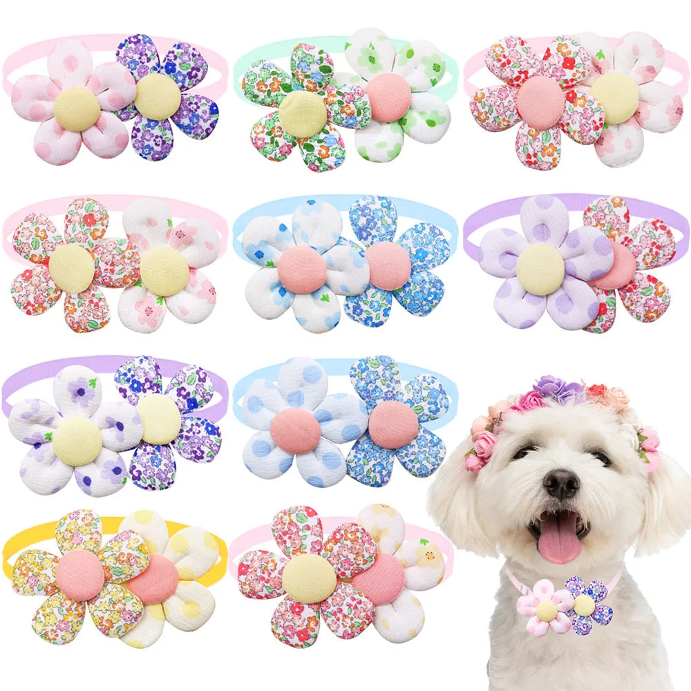 50 Bulk Dog Bowties Cute Flower For Pet Grooming Decoration Summer Small Dog Cat Bow Tie Collar Adjustable Dogs Grooming