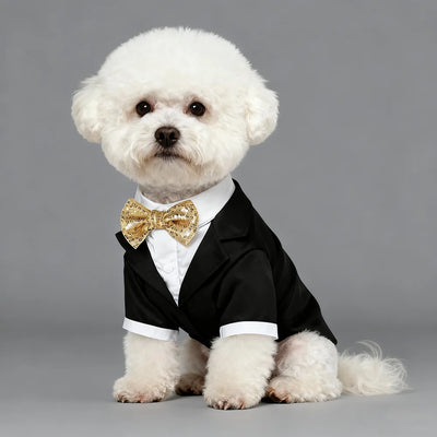 Pet Shirt Small Dog Clothes Wedding Formal Suit With Bow Tie Costume