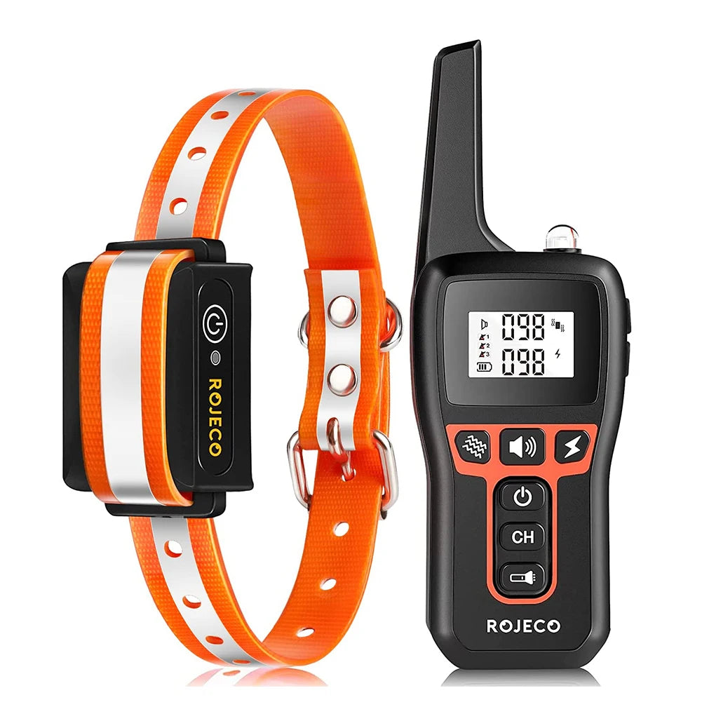 ROJECO 1000m Electric Dog Training Collar Remote Control Waterproof Rechargeable Pet Dog Bark Stop Shock Collar Electric Shocker