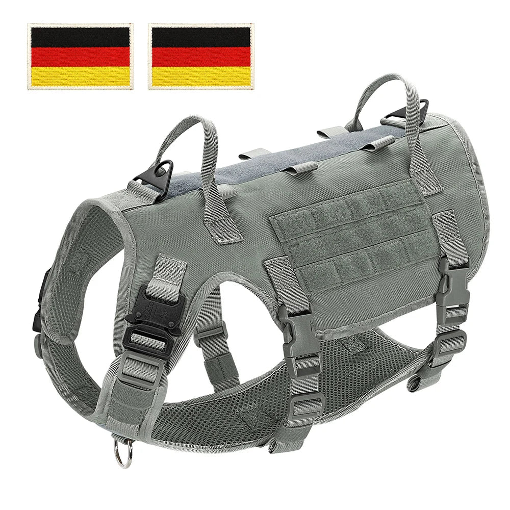 Military Tactical Big Dog Harness Vest Durable Nylon Dog Training Harnesses with Flags Adjustable for Large Dogs German Shepherd