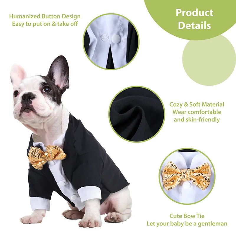 Pet Shirt Small Dog Clothes Wedding Formal Suit With Bow Tie Costume