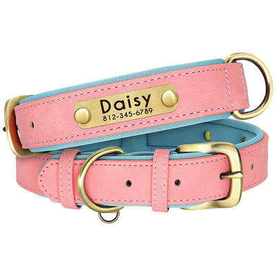 Custom Leather Dog Collar Soft Padded Dog Collars Personalized Pet ID Necklace Free Engraved Name Paw For Small Medium Dogs Pug