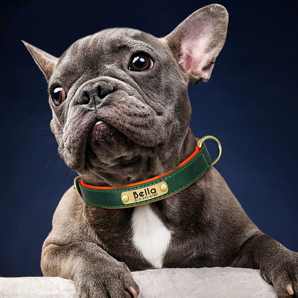 Custom PU Leather Dog Collar Free Engraving Dog Collars Adjustable Pet Pitbull Necklace Soft Padded for Small Medium Large Dogs