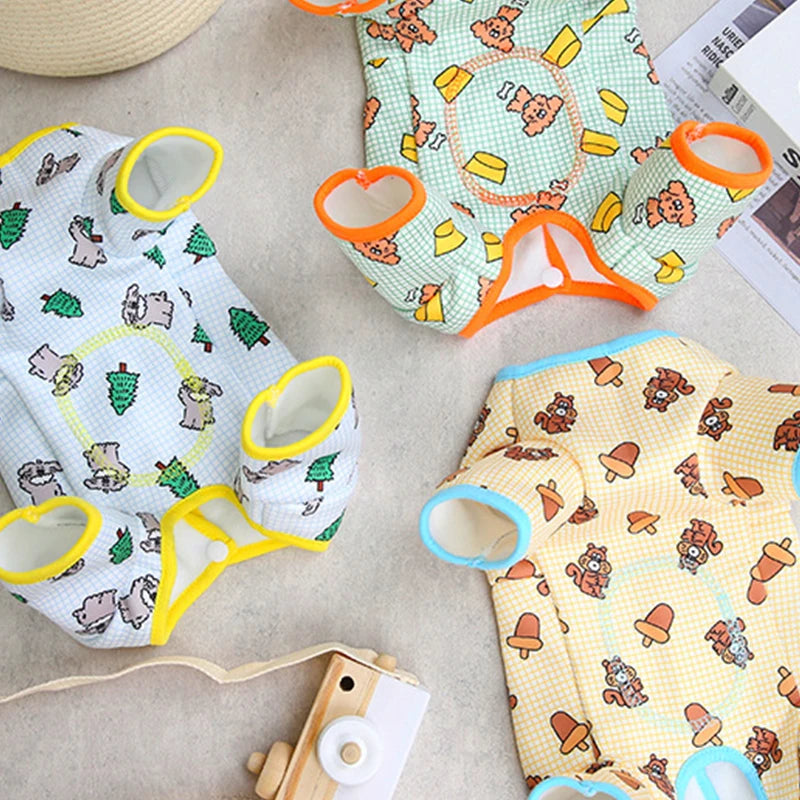Fashion Pet Dog Clothes for Small Dogs Spring Dog Jumpsuit Cartoon Print Puppy Pajamas Cute Cat Clothing Pet Chihuahua Clothes PawPrint Treasures
