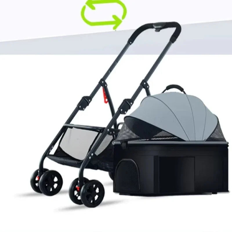 Lightweight folding pet trolley, cat and dog bag can be separated from the cage, small pet car can carry pet sleeping basket PawPrint Treasures
