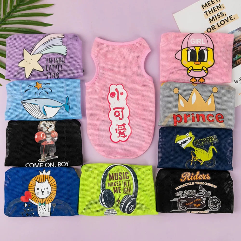 Cute Cartoon Pet Dog Clothes Summer Thin Mesh Dog Cat Vest Cat Teddy Bear Pomy Pet Puppy Breathable Cool Clothing Dog Costume PawPrint Treasures