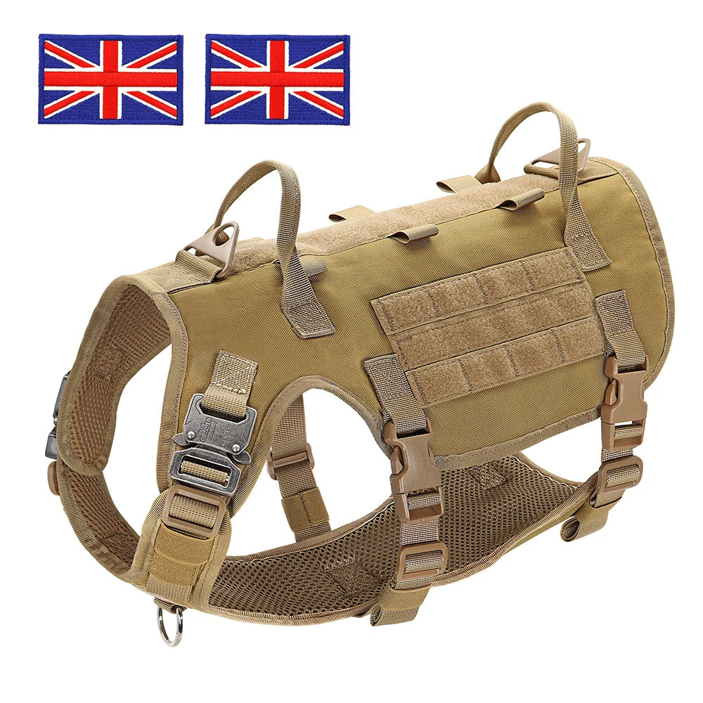 Military Tactical Big Dog Harness Vest Durable Nylon Dog Training Harnesses with Flags Adjustable for Large Dogs German Shepherd