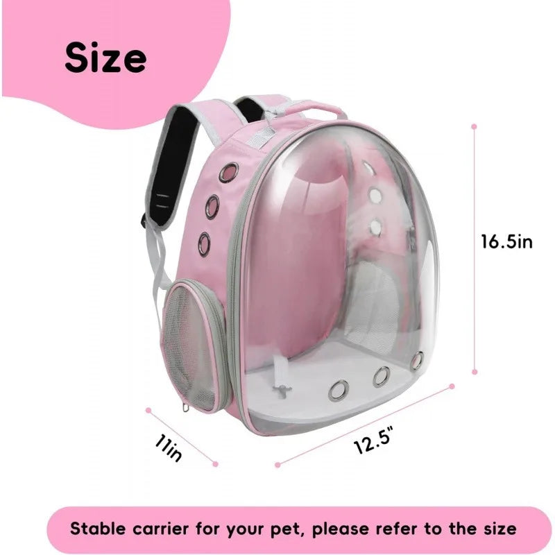 This pink expandable cat backpack can hold up to 20 pounds (approximately 9.1 kg) and is suitable for all types of cats and dogs