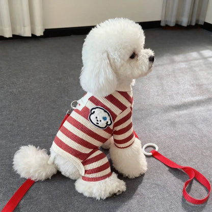 Pet Dog Clothing for Autumn and Winter, Suitable for Pulling Warm Striped Four Legged Small Puppies PawPrint Treasures