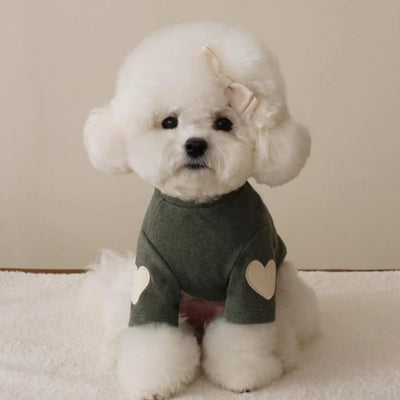 Love Embroidered Dog Sweatshirt Pet Warm Clothes Teddy Solid Color Bottom Shirt Bichon Soft Pullover Winter Dog Clothes