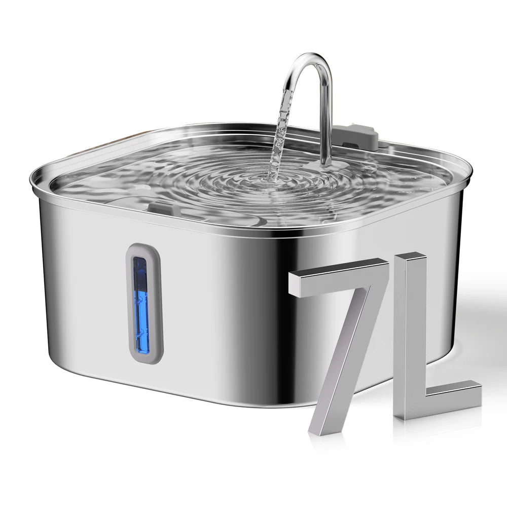 7L Stainless Steel Pet Water Dispenser Automatic Water Fountain USB Silent Water Pump Water Dispenser+Filter Set for Cats