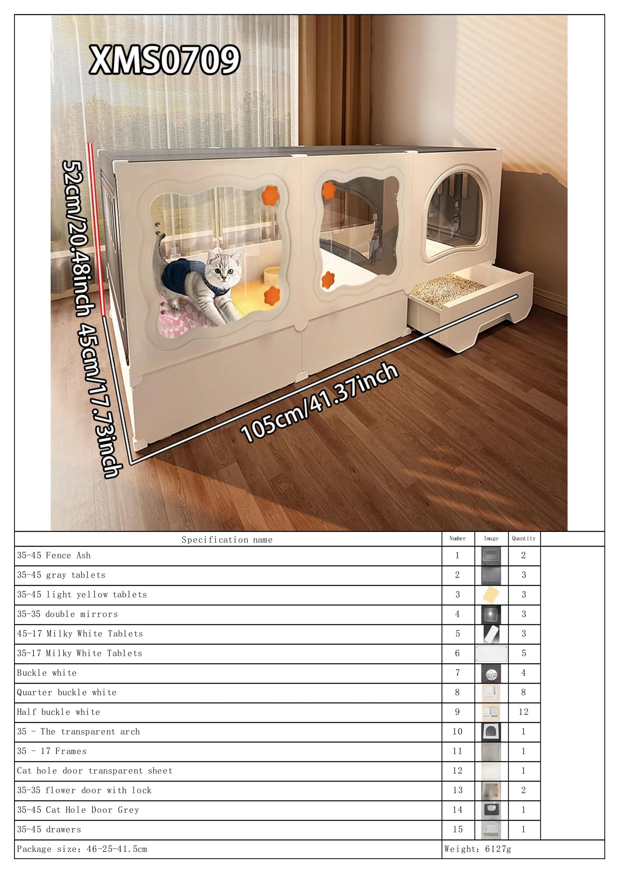 Cat Cage with Litter Box, Indoor Household Kitten Villa House, Rabbit Cage, Puppy Cage, Empty Cage with Integrated Toilet, Cat Cabinet