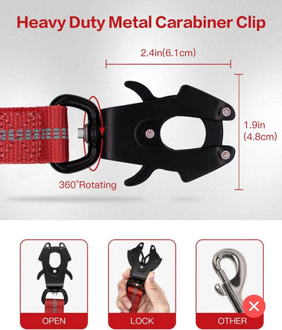 Tactical Dog Leash Heavy Duty, 4-6FT Shock Absorbing Bungee Lead with 2 Padded Handle, Metal Carabiner Clip, Car Seatbelt, Stron