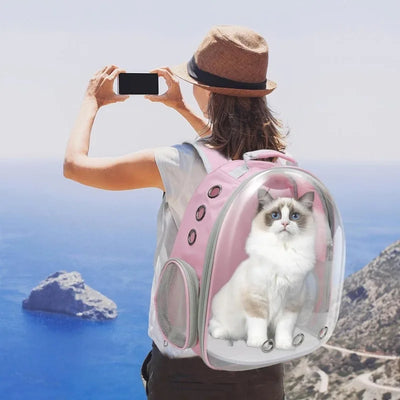 This pink expandable cat backpack can hold up to 20 pounds (approximately 9.1 kg) and is suitable for all types of cats and dogs