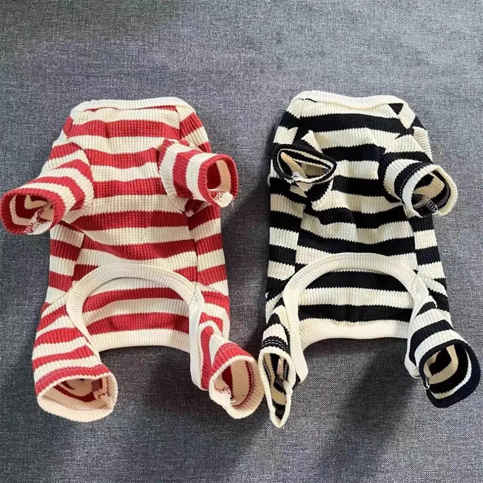 Pet Dog Clothing for Autumn and Winter, Suitable for Pulling Warm Striped Four Legged Small Puppies PawPrint Treasures