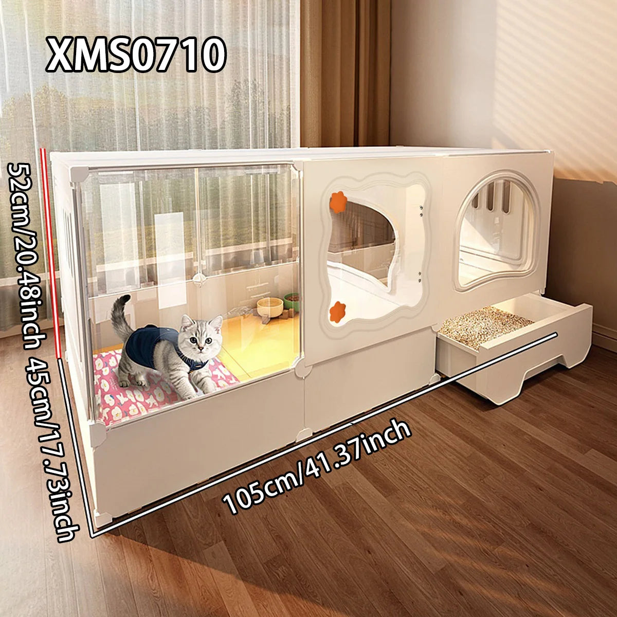 Cat Cage with Litter Box, Indoor Household Kitten Villa House, Rabbit Cage, Puppy Cage, Empty Cage with Integrated Toilet, Cat Cabinet