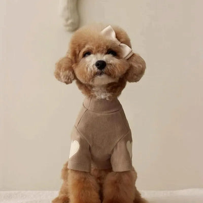 Love Embroidered Dog Sweatshirt Pet Warm Clothes Teddy Solid Color Bottom Shirt Bichon Soft Pullover Winter Dog Clothes