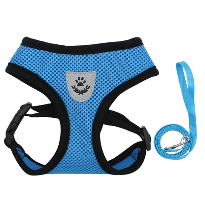 Small Dog Harness and Leash Set Summer Puppy Breathable Mesh Reflective Cat No Pull  Dog Reflective  Adjustable Pet Vest Style PawPrint Treasures