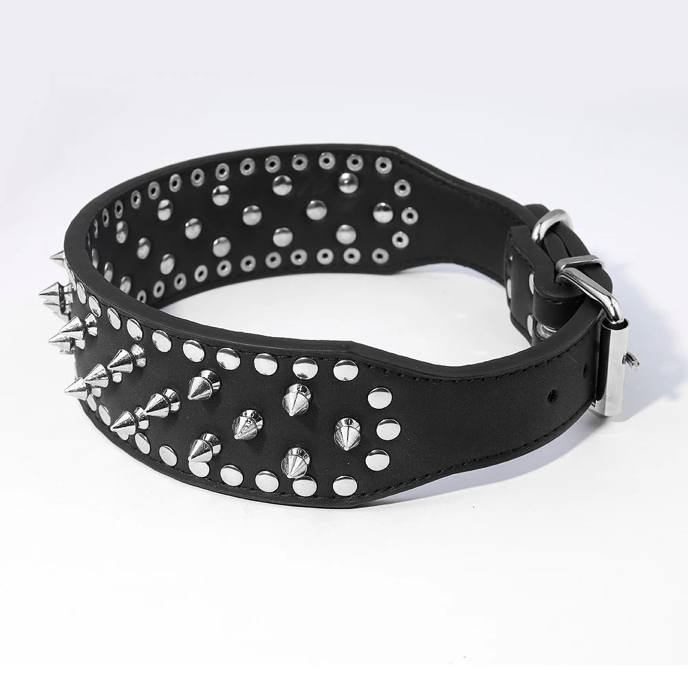 Pug Dog Collar Leather Adjustable Spikes Pet Collar for Medium Lager Dogs Brown Bull Dog Coleira para perro pitbull pet supplies