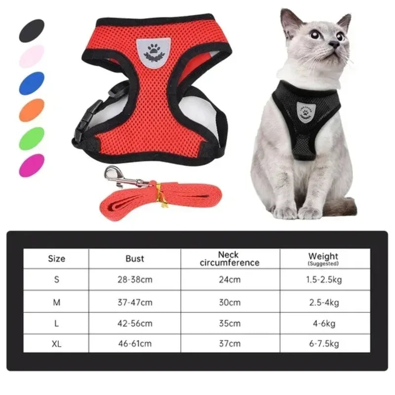 Cat Dog Harnesses Leash Mesh Cloth Pet Collars Puppy Breathable Reflective Lead Dog Rope Adjustable Pet Supplies Christmas Gift