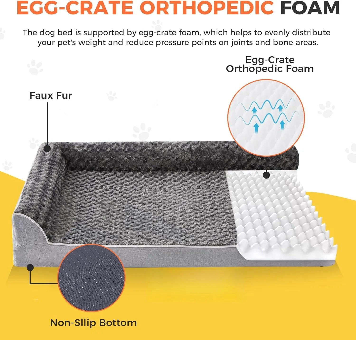Orthopedic Large Dog Bed – Premium Memory Foam Sofa with Removable Washable Cover & Non-Slip Bottom – Pressure Relief for Joints