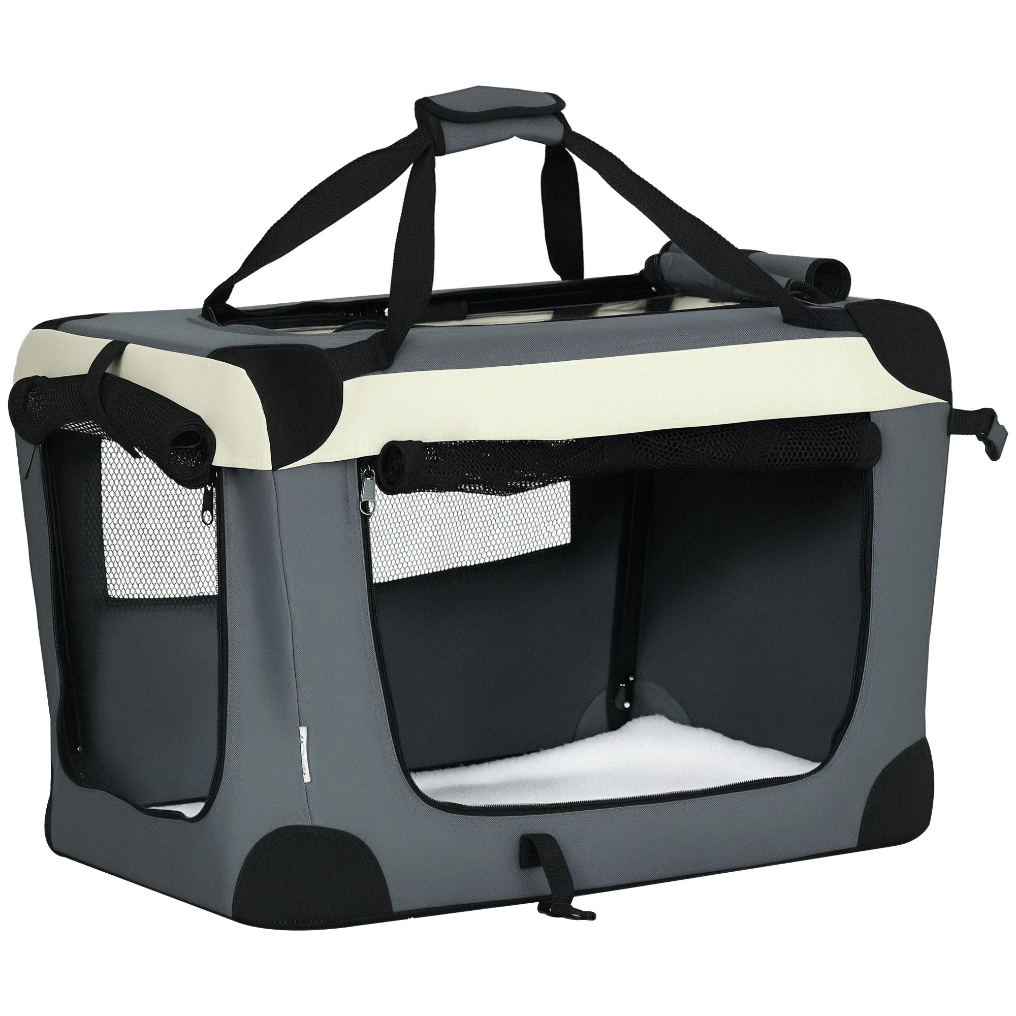 Pawhut Carrier for Dogs and Cats Foldable Pet Transport Bag with Cushion 60X41X41 cm Gray