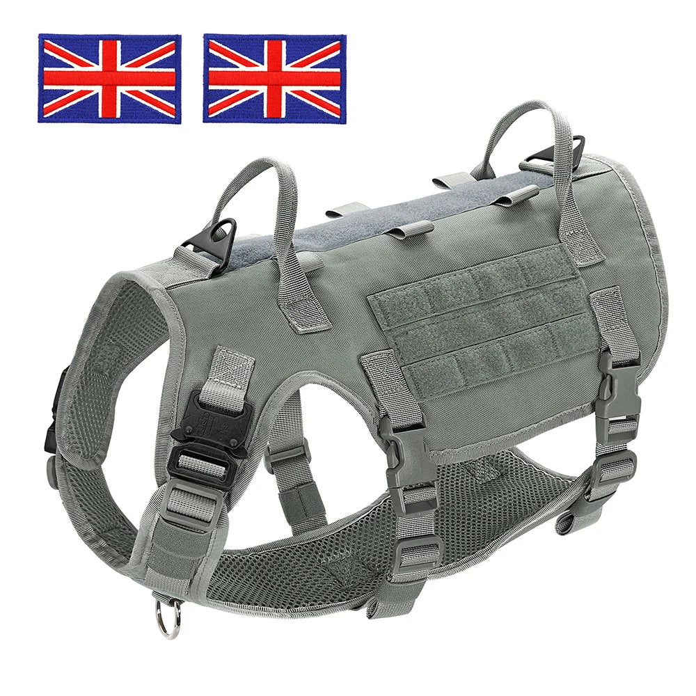 Military Tactical Big Dog Harness Vest Durable Nylon Dog Training Harnesses with Flags Adjustable for Large Dogs German Shepherd