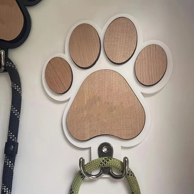 Paw Print Dog Leash Hanger Wall Hook Wooden Coats & Collars Holder Claw Design Gift for Dog Lovers