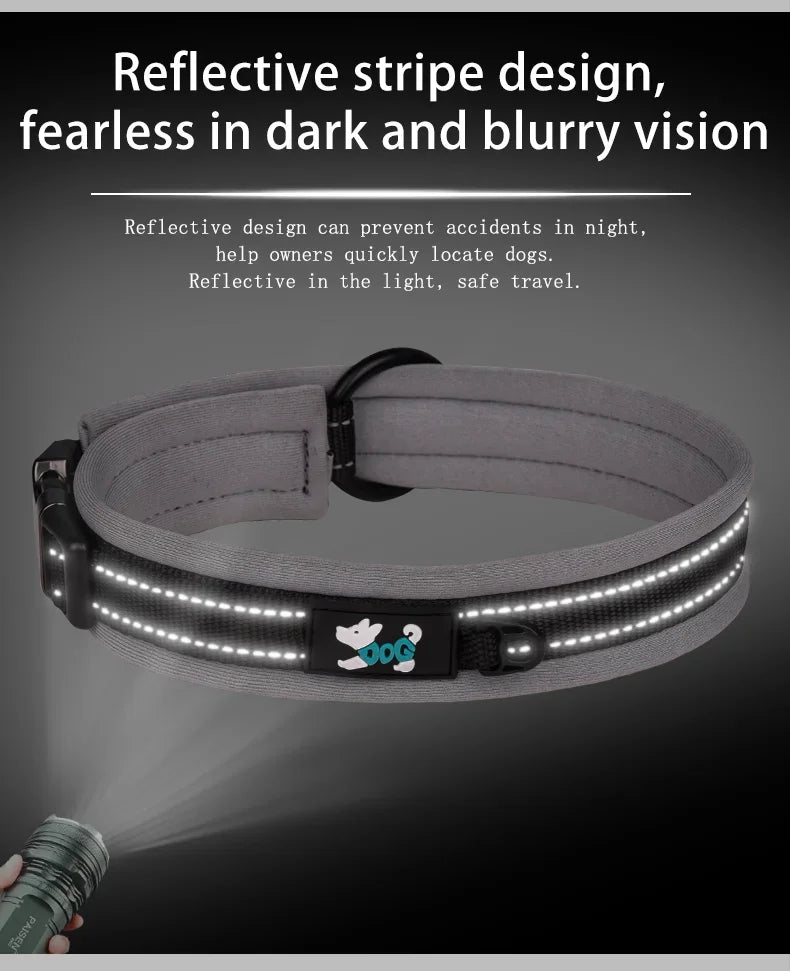 Adjustable Mesh Padded Pet Dog Collar Custom ID Engraving Reflective Nylon Dog Collar Durable Heavy Duty for All Breed All Pug