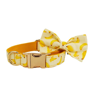 Hot Selling Custom Design Logo Sublimation Soft Cotton Banana Printing Pet Accessories Dog Collar Leashes Harness Bow Fruit 02