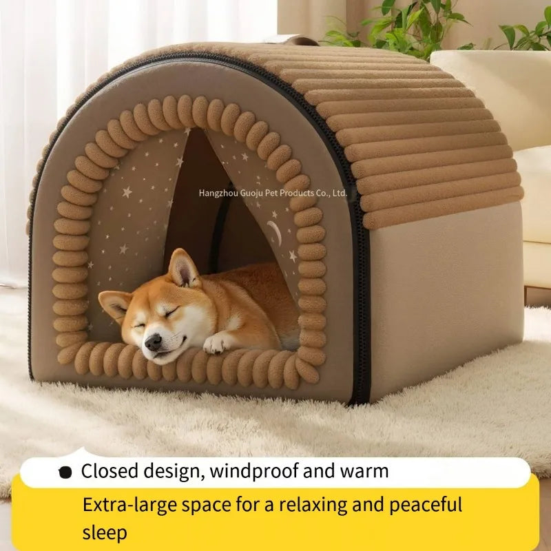 Winter thickened closed pet bed - Portable dog house  Cat shelter - Large medium-sized dog enclosure with washable mattress