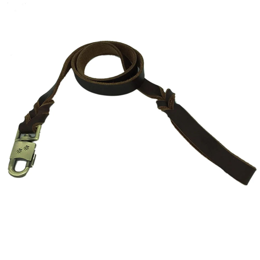 Genuine Leather Dog Leash 3/4/5 ft x 1 inch Soft and Strong Leather Leash for Large and Medium Dog Heavy Duty Dog Training Leash