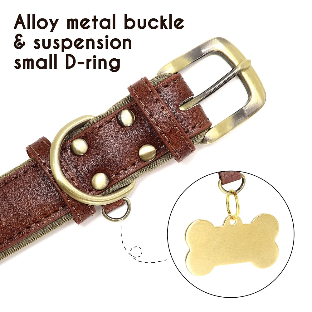 Custom PU Leather Dog Collar Free Engraving Dog Collars Adjustable Pet Pitbull Necklace Soft Padded for Small Medium Large Dogs