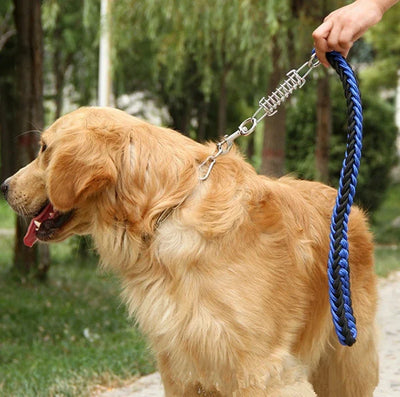 Short Explosion-proof Dog Leash Shock Absorb Spring Stainless Steel Nylon Braided Lead Pet Rope for Large Dogs Walking Training