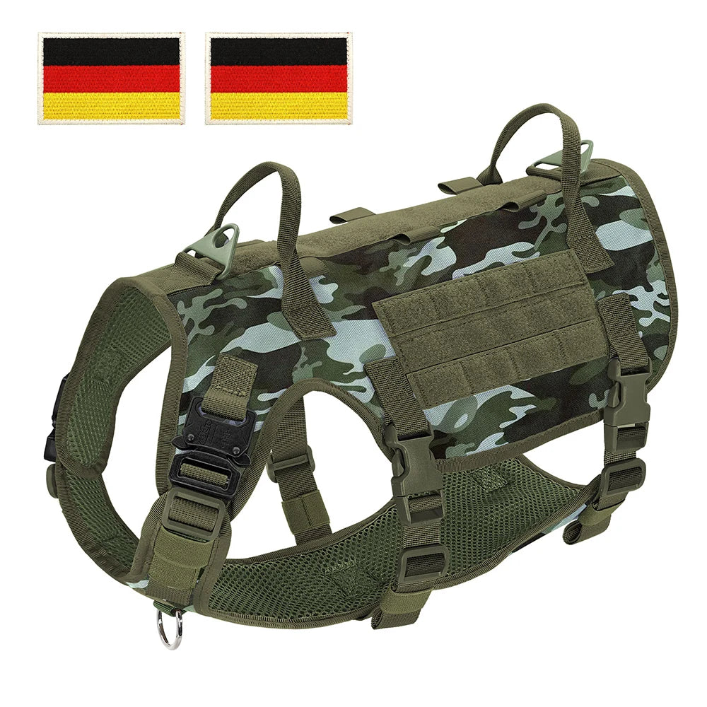 Military Tactical Big Dog Harness Vest Durable Nylon Dog Training Harnesses with Flags Adjustable for Large Dogs German Shepherd