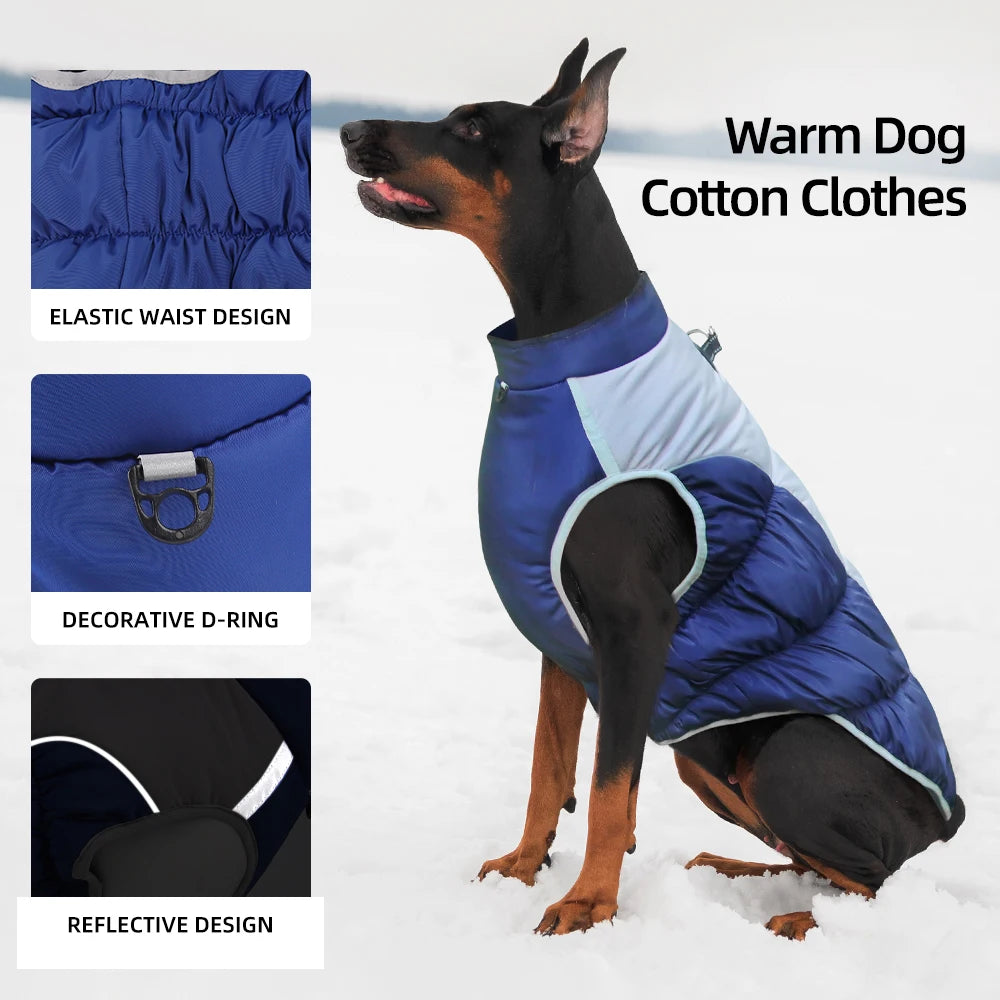 Winter Clothes for Dogs Windproof Cotton Clothing for Pets Rainproof Large Dogs Coat Reflective Overall Dog Leash Pet Clothing
