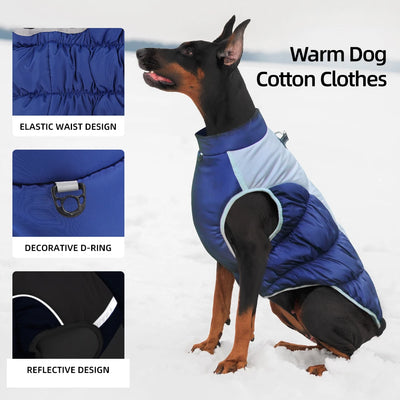 Winter Clothes for Dogs Windproof Cotton Clothing for Pets Rainproof Large Dogs Coat Reflective Overall Dog Leash Pet Clothing