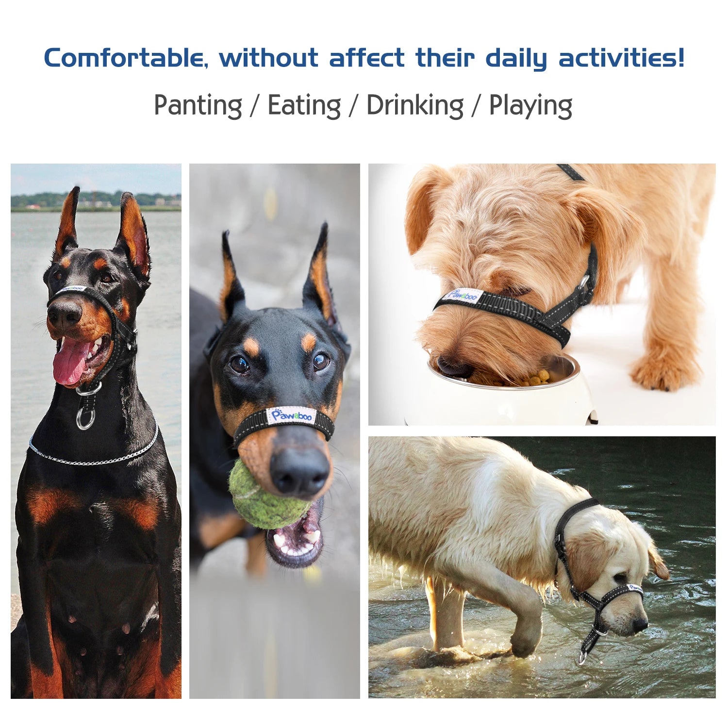 Dog Muzzle Pet Dog Nylon Reflective Adjustable Loop Anti-Biting Barking Control Easy Fit Dog Stops Dog Pulling Head Leash