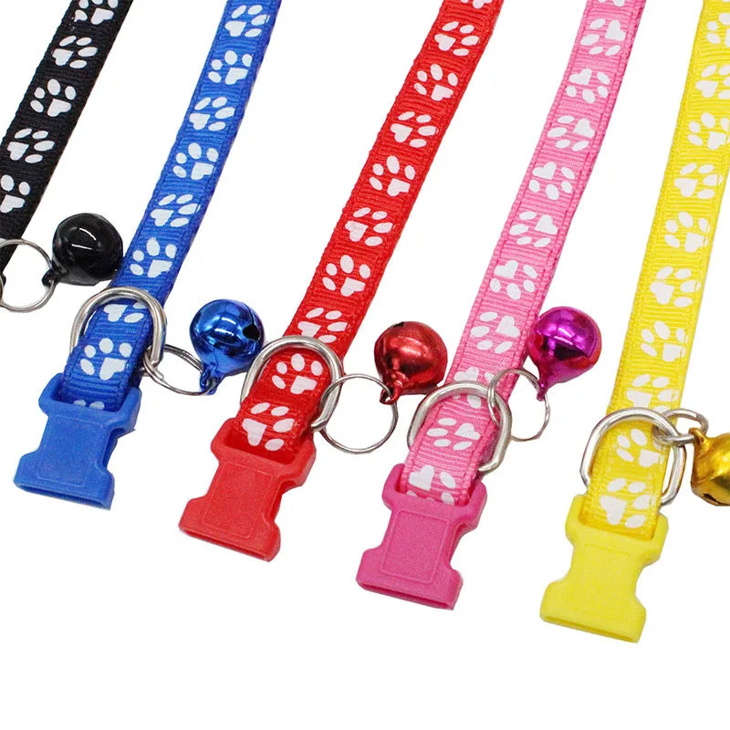 Personalized ID Paw Dog Collar Adjustable Nylon with Bell Custom Engraving Puppy Kittens Necklace for Cat Collar