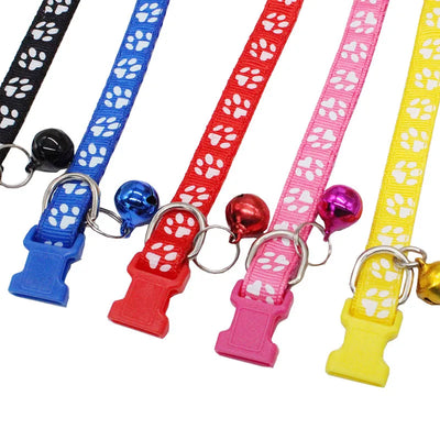 Personalized ID Paw Dog Collar Adjustable Nylon with Bell Custom Engraving Puppy Kittens Necklace for Cat Collar