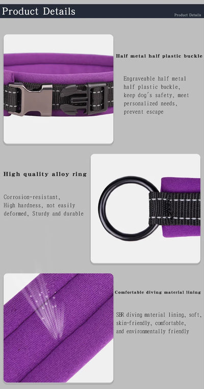 Adjustable Mesh Padded Pet Dog Collar Custom ID Engraving Reflective Nylon Dog Collar Durable Heavy Duty for All Breed All Pug
