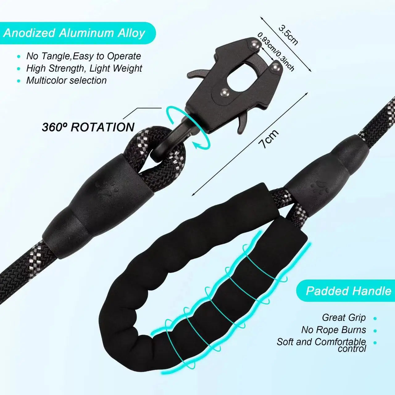 Heavy Duty Polyamide Training Dog Leash with Reflective Stripes - Tactical Frog Quick Release Clip, Locking Mechanism for Small,